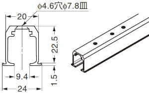 FD30-35EV-TRHP 戸袋専用上レール 掘込用 寸法図