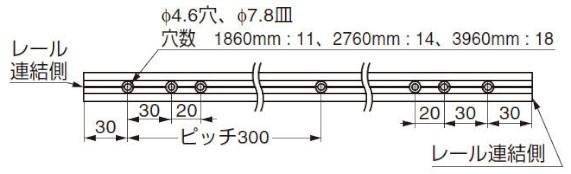 FD30-35EV-TRMP 戸袋専用上レール 面付用 寸法図