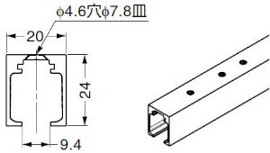 FD30-35EV-TRMP 戸袋専用上レール 面付用 寸法図