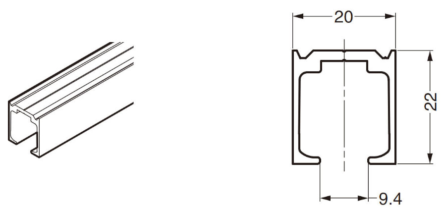 FD35EV-TRM スタンダード用上レール 面付用 寸法図