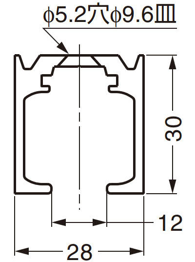 FD50-TRP 戸袋専用上レール 面付用 寸法図