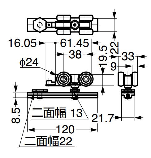 FD80-WRH 堀込用上ローラー 寸法図