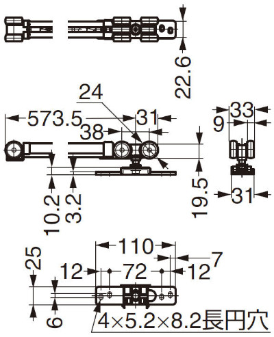 FD80-WRM-DSC デュアルソフトクローザー（面付用）寸法図