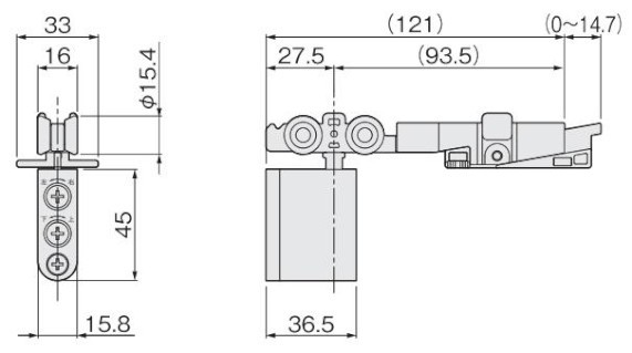 AFD-2950-K-H2 跳ね上がり抑制付き上部吊り車 寸法図