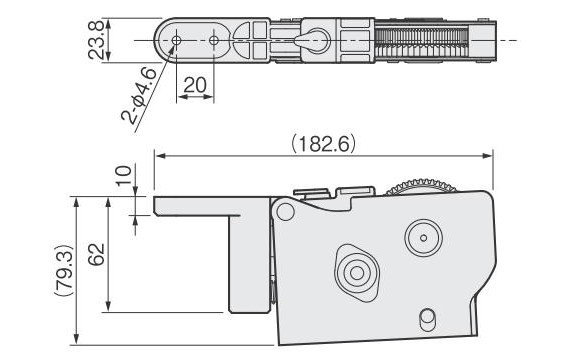 FC-101-40S 引戸クローザー本体 フリーストッパー付き 寸法図