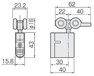 HR-228-K 上下調整付き吊り車 寸法図