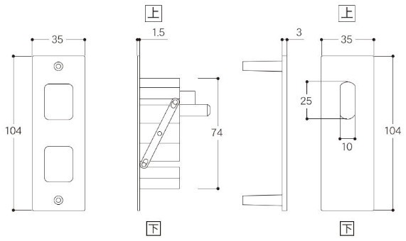 両面プッシュ錠 寸法図