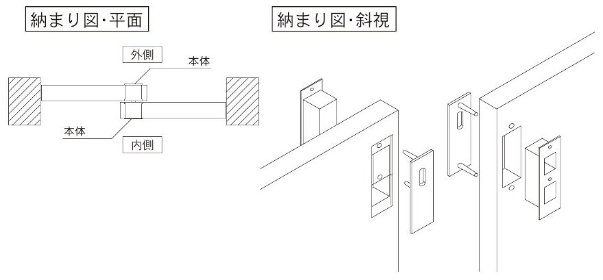 両面プッシュ錠 納まり図