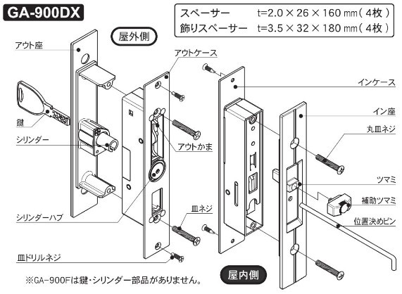 GA-900DX 玄関引違戸錠 名称