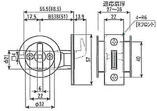 GIA　121-F　固定錠　片面サムターン　サイズ