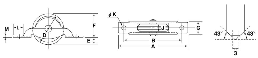 FG-10 フラッターV型戸車33mm 鉄枠