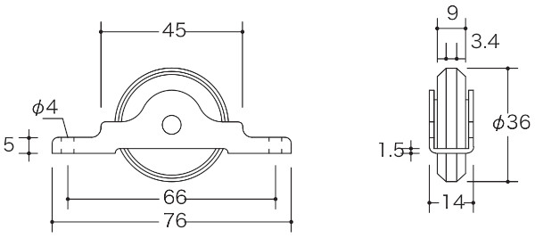 TK印 ステンレス枠V戸車 ベアリング入 42ｍｍ 寸法図