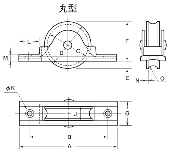 ヨコヅナ RJC 鋳物枠ローラー戸車 丸型 寸法図