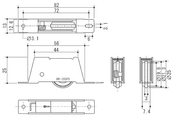 BR-25SP3 吊戸フレ止めガイド 寸法図