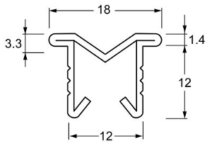 パルフラットレール DMS12 ステンレスV溝レール ツバ付 12mm×12mm寸法図