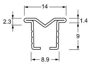 パルフラットレール DMS9 ステンレスV溝レール ツバ付 9mm×9mm寸法図