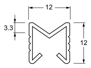 パルフラットレール FRS12 ステンレスV溝レール 12mm×12mm(サイズ:1830mm/2740mm/3660mm)寸法図