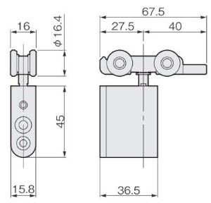 AFD-2700-K 上部吊り車（金属ベアリング入） 寸法図