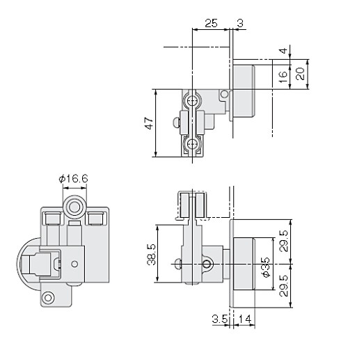 アトムOFD-3N-01R右用上部吊り車 サイズ