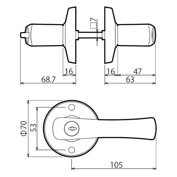 TKレバー シリンダー錠 寸法図