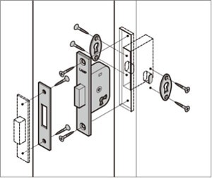 本締り錠 SK-80-D/SKL-80-D 開き扉への取付例