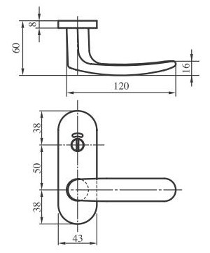 MIWA/美和ロック ZLT90111-8 レバーハンドル 長座 表示錠 レバーハンドル寸法図