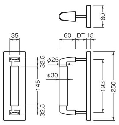 T180 ドアハンドル 寸法図