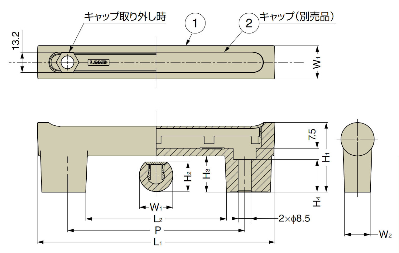 CJH型 ハンドル 寸法図