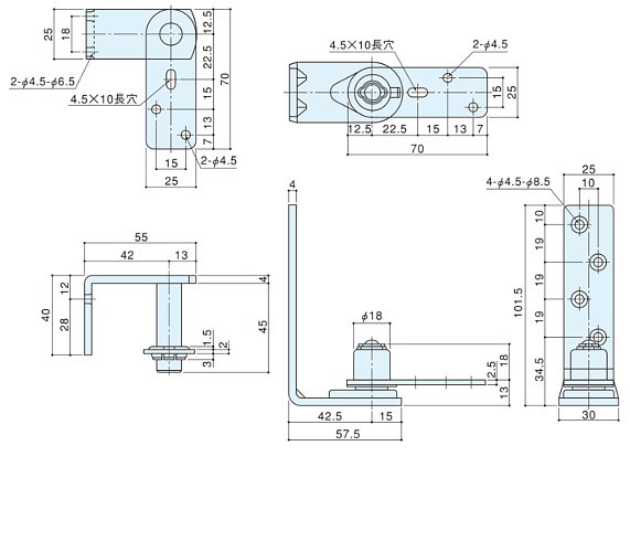 アトラス #900-1 中心吊グレビティヒンジ框取付用 寸法図