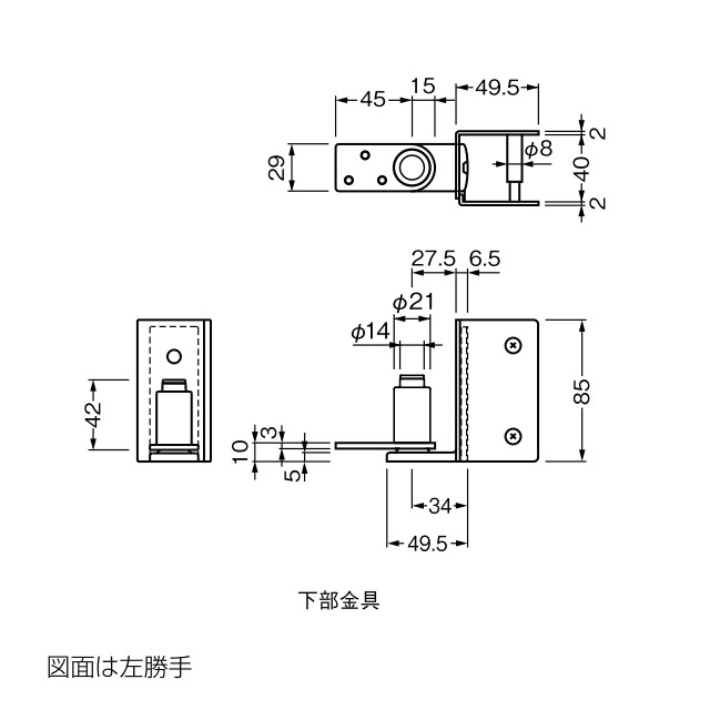 ベスト/BEST No.1602CT 左右勝手あり グレビティヒンジ テラゾー用 ケンドン式（ドア厚：40mm）寸法図