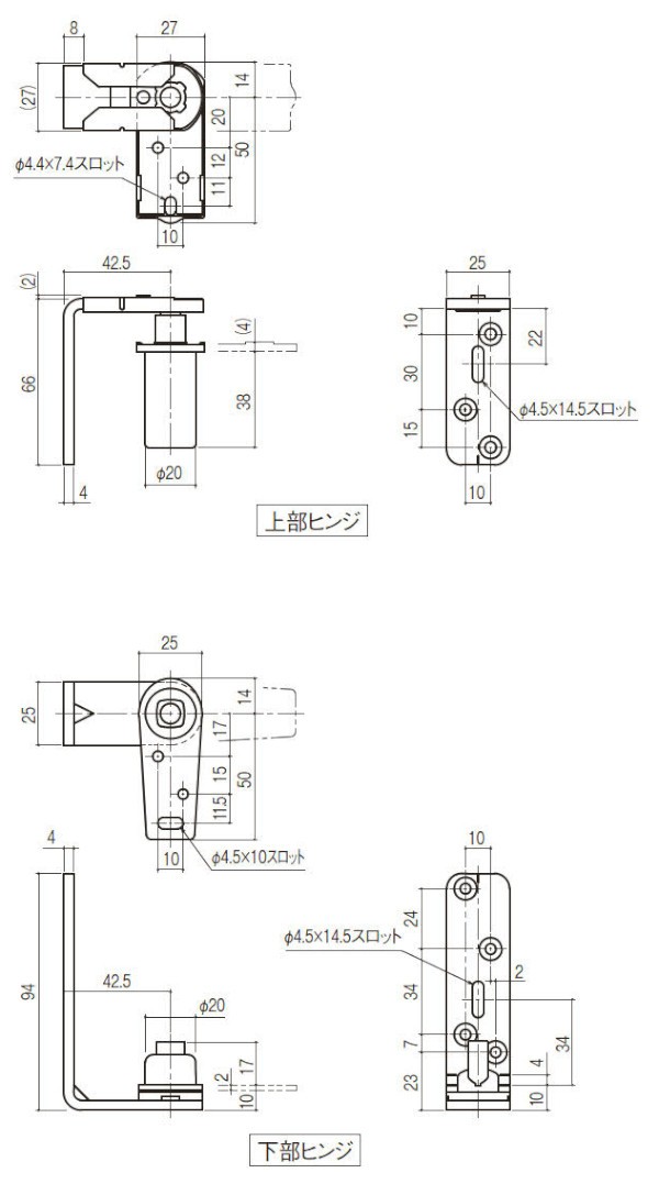 LH-761 中心吊グレビティヒンジ 枠取り付け用 寸法図