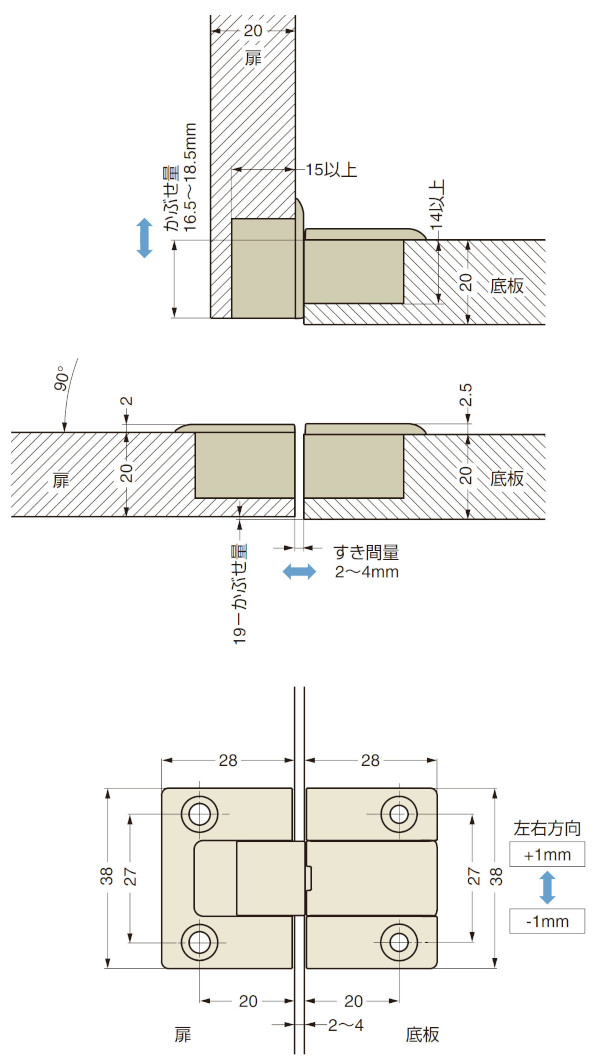 IT4011-500型 ドロップ丁番 外形図