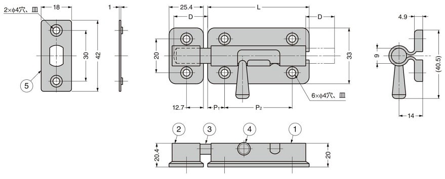 BLS型 ステンレス鋼製ラッチ ポジション固定機能付 寸法図