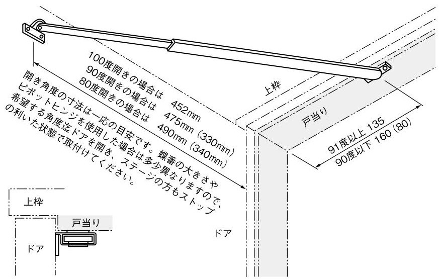 No.1500N レバーストッパー 面付型 内付外開 取付例