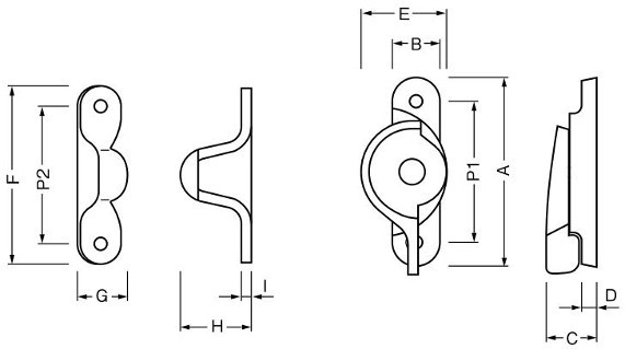 ベスト/BEST No.489 クレセント 引違い小窓 サイズ：55mm/60mm【黄銅磨き】 寸法図