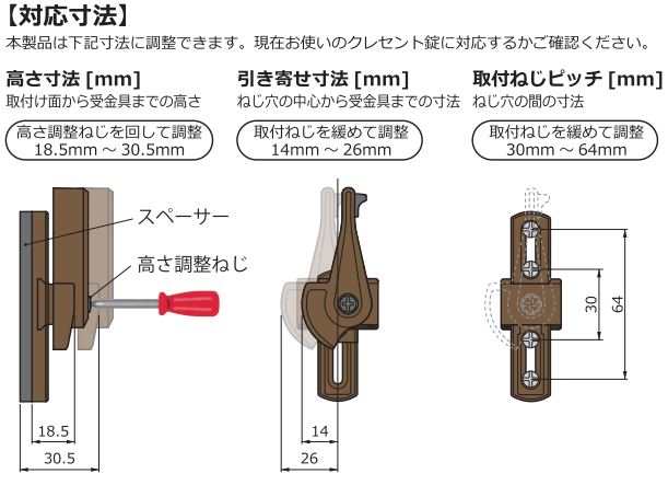 日中製作所 かんたん取替クレセント 143 対応寸法