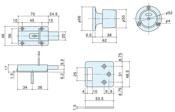 #904-E R-4LE表示器 非常解錠付/外開き専用 寸法図