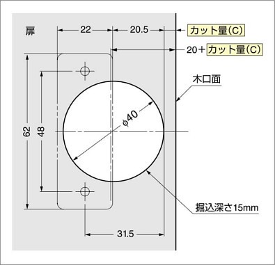 360 ラプコン搭載 オリンピア スライド丁番 厚扉用 扉加工