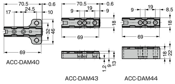 ACC-DAM型 DSN9000・DSB9000専用取付補助プレート 寸法図