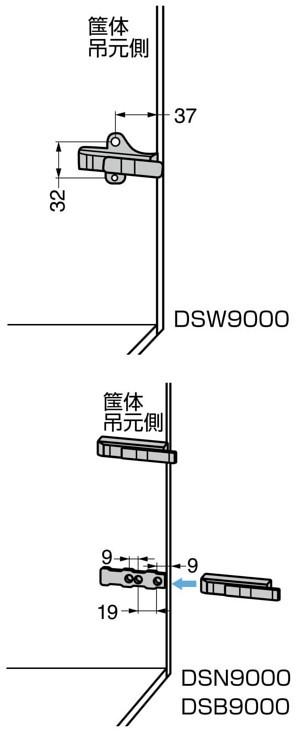 DS型 家具用ダンパー 吊元タイプ かぶせ扉仕様