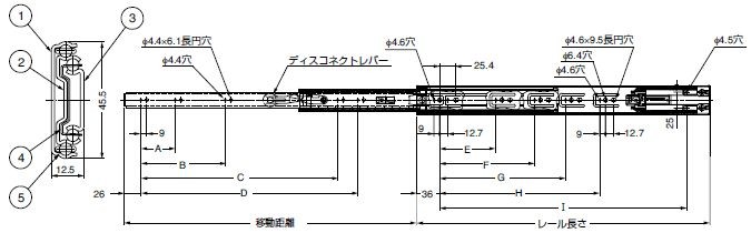 スガツネ工業/ランプ 4670 3段引スライドレール セルフ＆ソフト