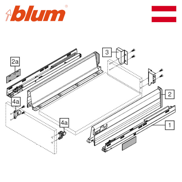 blum/ブルム 378M400SBset TANDEMBOX Plus(タンデムボックスプラス) 標準キャビネット ブルモーション内臓 フルスライド アンダーマウントレール(側板スチール製引出システム)