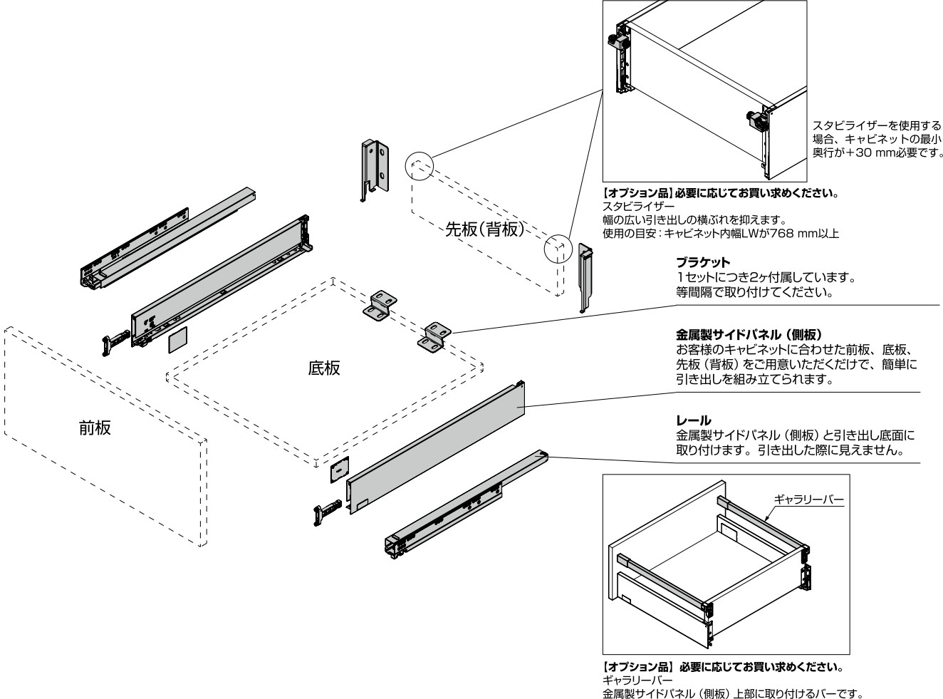 スガツネ工業/ランプ ボックス型レール RUN-BS1 サイドパネル高さ88mm