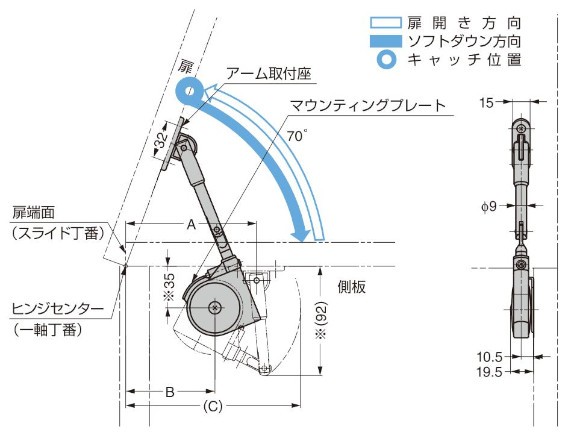 ソフトダウンステー SDS-200型、SDS-201型 取付図