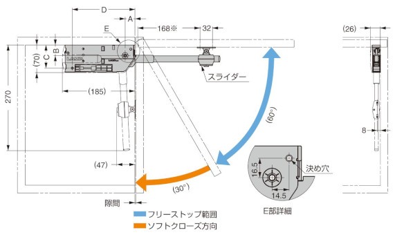 ラプコンステー SLS-ELAN型 スライド丁番使用時取付図