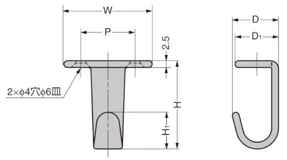 HJ型 ステンレス鋼製フック 寸法図