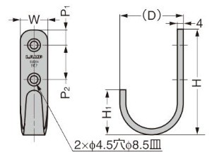 HJT型 ステンレス鋼製フック 寸法図