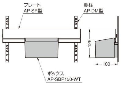 AP-SBP150-WT 棚柱収納システム用樹脂ボックス 取付例