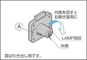 2650型 面付シリンダー錠 引き出し用・右開き扉用のチェンジ