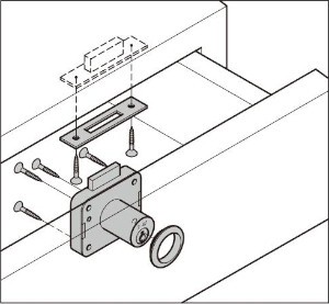 2650型 面付シリンダー錠 引き出しへの取付例